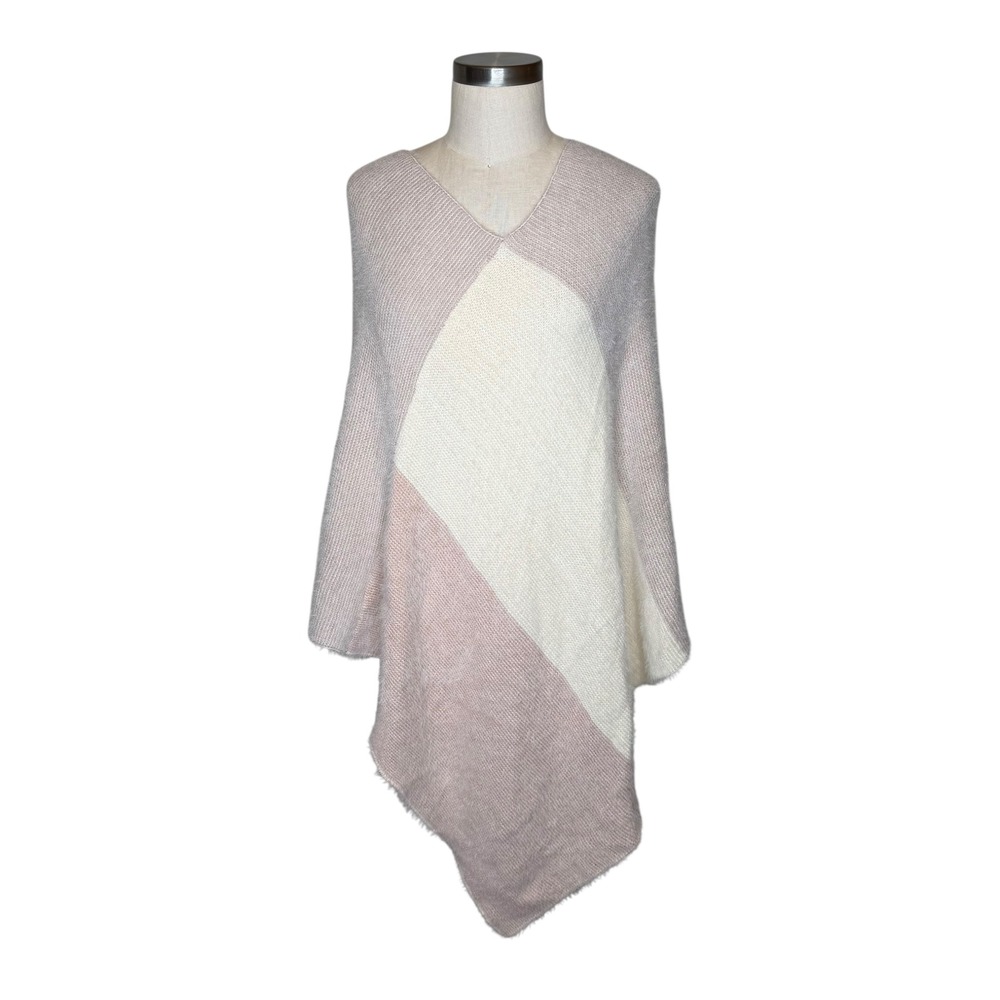 ANTHROPOLOGIE‎ Colorblock Poncho Women Size One Size Pink Rose Cream NWT Fuzzy